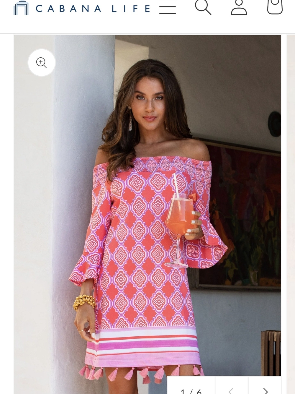 Cabana Life Off-Shoulder Pink Tassel Shift Dress